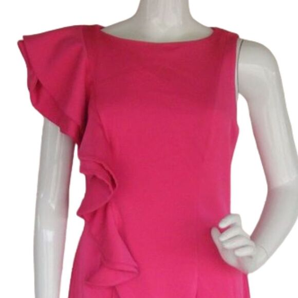 MAC DUGGAL Dress, 12, Bold Pink, Statement Shoulder/Ruffle, Asymmetrical - Picture 2 of 10